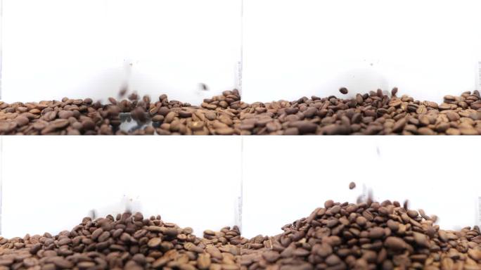 咖啡豆掉落在纯白台面