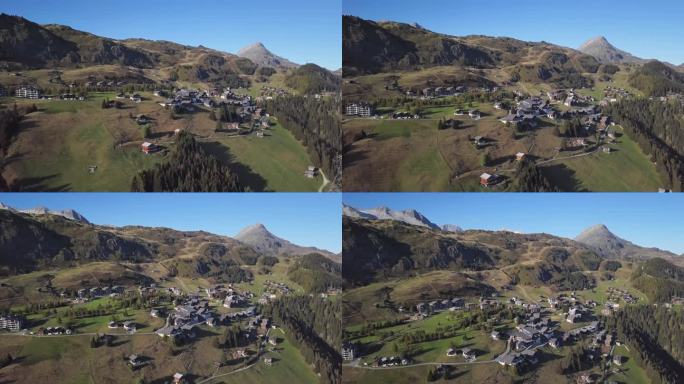 鸟瞰Riederalp，瑞士瓦莱州的无车山村。