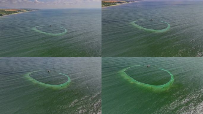 无人机拍摄的渔船正在越南中部平顺省柯加海域捕捞凤尾鱼
