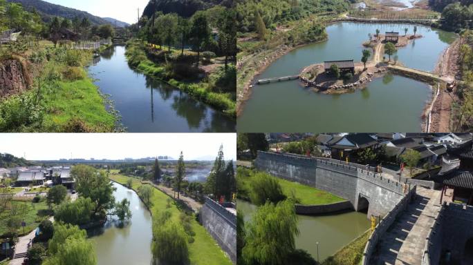 毛岙村慈城古镇骢马河航拍风景