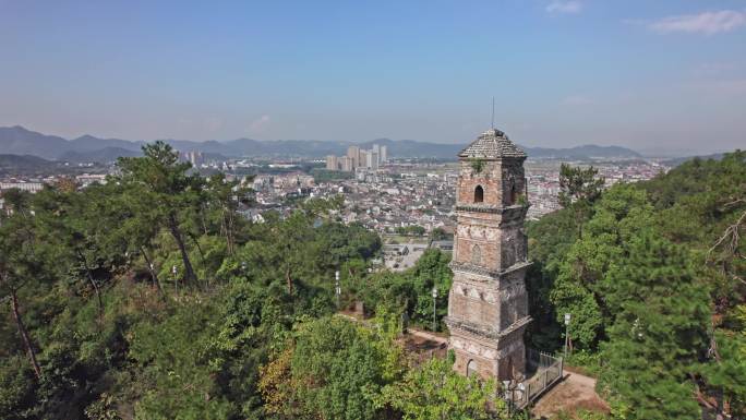 诸暨枫桥镇全景 东化城寺塔