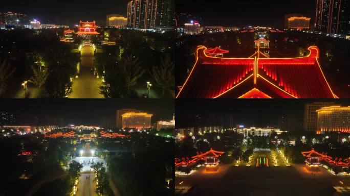 铜川书画公园一镜到底夜景4K航拍