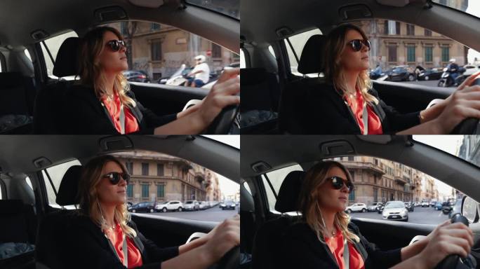 商务女性上下班，在罗马开车