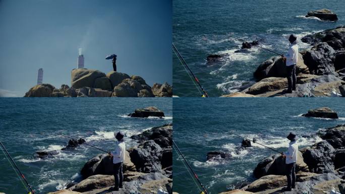 4K海边的少女和钓鱼人