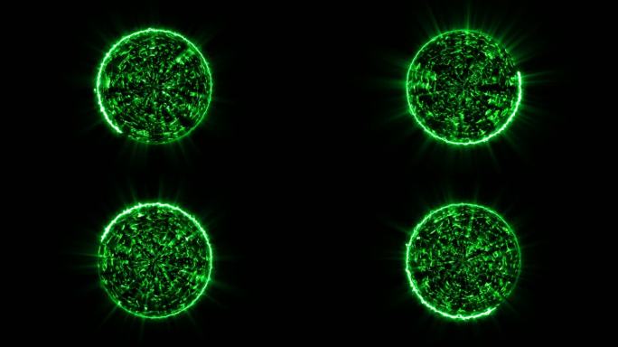 4K绿色闪电能量启动球通道视频-循环 2