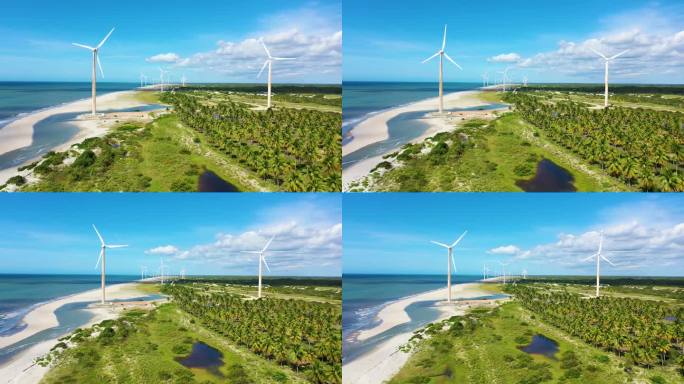 巴西东北部。塞阿拉州海滩的风成涡轮机。风电场。
