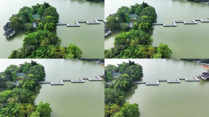 航拍广东旅游5A级惠州西湖九曲桥湖景风光
