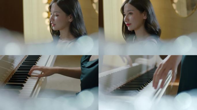 美女弹钢琴 唯美 意境