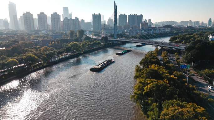 2组中国无锡古运河运船大景加特写航拍唯美