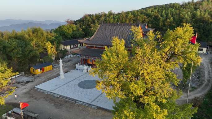 浙江绍兴诸暨次坞店口杭坞山三德寺银杏秋天