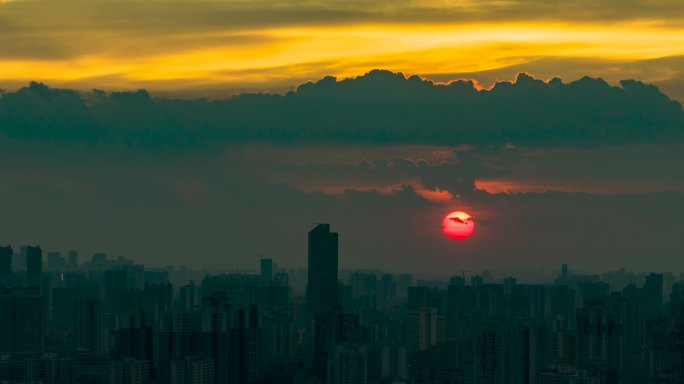 4K日落晚霞太阳航拍延时特写