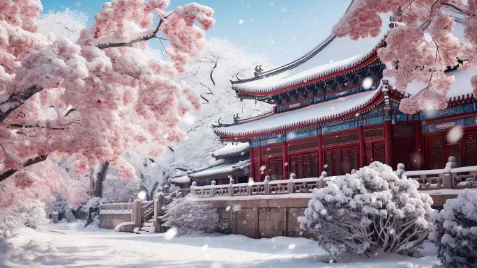 古风庭院下雪 中国风诗歌戏曲仙侠舞台背景