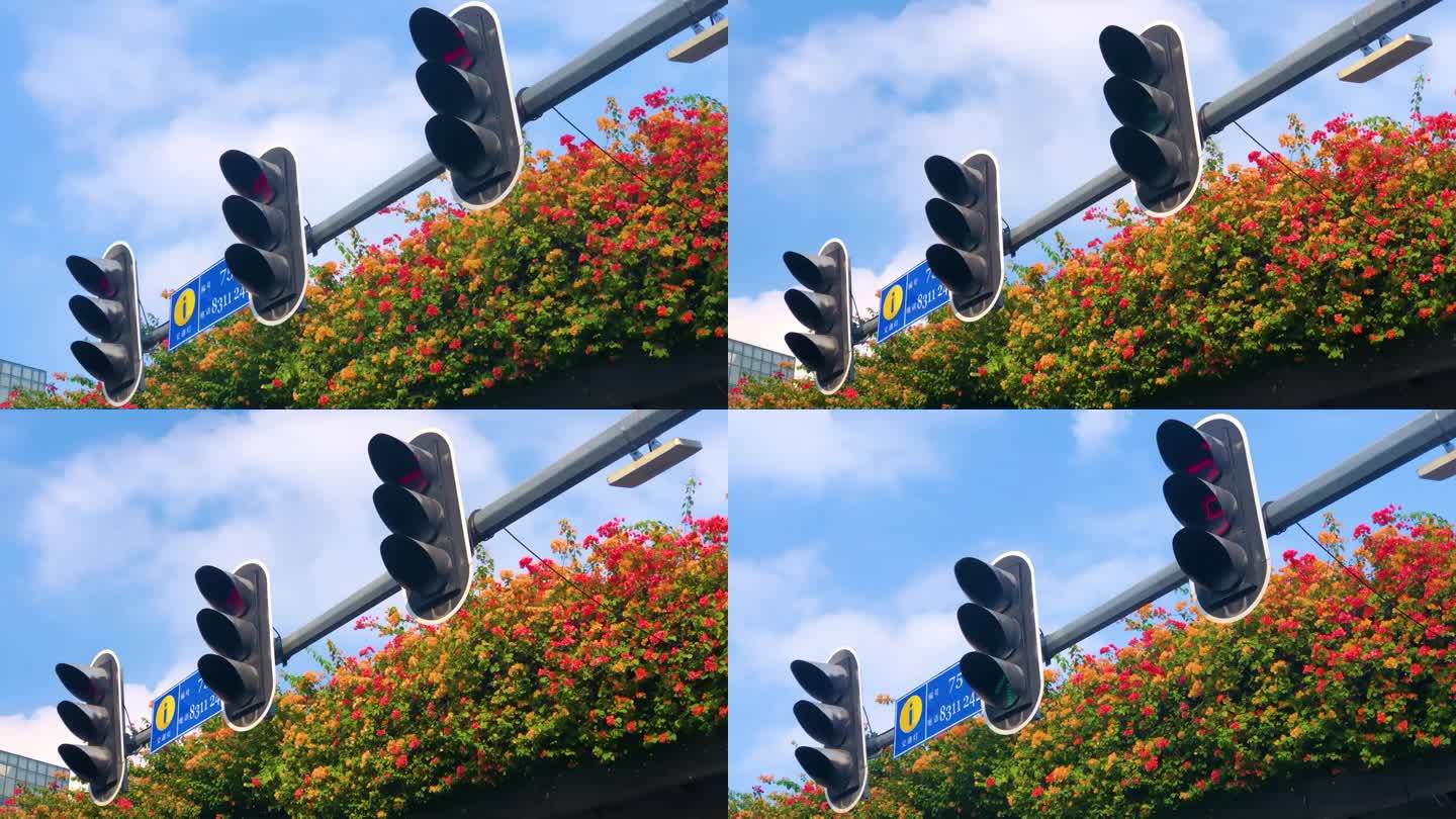 城市街道十字路口红绿灯