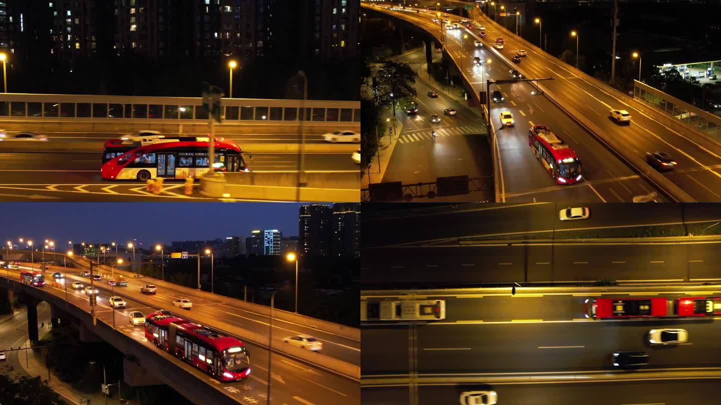 4K航拍成都公交车行驶夜景