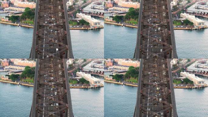 澳大利亚新南威尔士州悉尼海港大桥的4K无人机鸟瞰图。