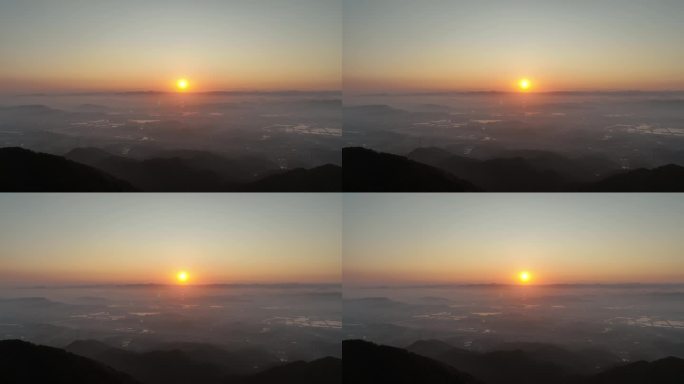 江南浙江山脉田野早晨日出云雾晨雾水墨画卷