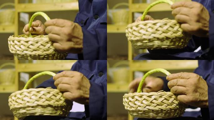柳枝柳条编制篮子的手艺人