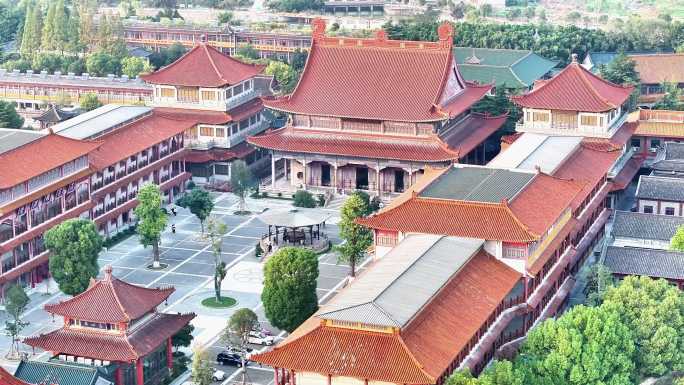 航拍扬州高旻寺运河河道寺庙塔游客全景空景