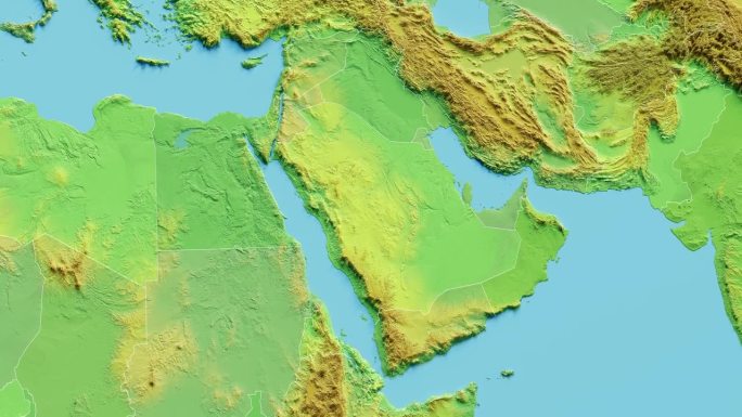 沙特阿拉伯地图3D动画与边界