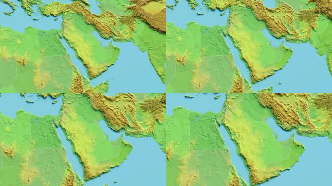 沙特阿拉伯地图3D动画与边界