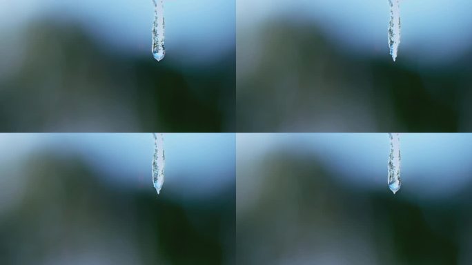 冰雪融化晶莹剔透冰挂一滴水珠水滴特写