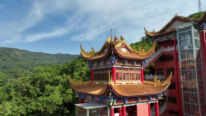 东莞大岭山观音山寺庙片头4k航拍