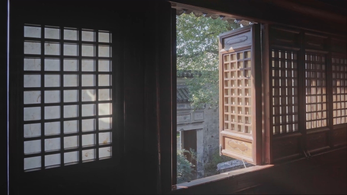 【4K原创】江南中式庭院建筑门窗与光影
