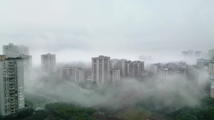 大雾中的城市航拍（重庆北碚）1