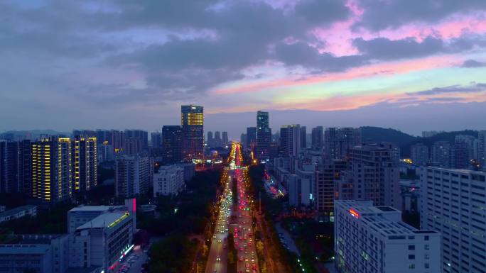 三亚夜景三亚市迎宾路三亚CBD夜景航拍