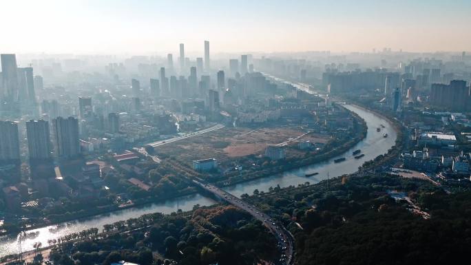 4组中国无锡古运河运船大景加特写航拍唯美