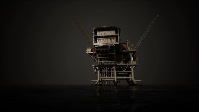 海洋中央高耸的石油钻井平台