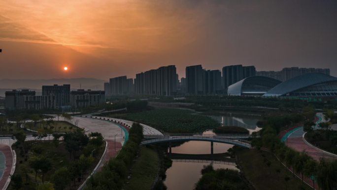 晋城 丹河新城 丹河湿地 晚霞 日出