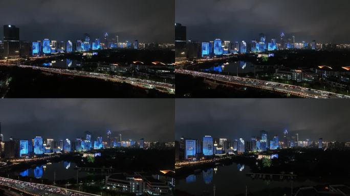 海口龙华区夜景航拍4k视频