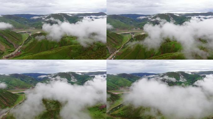 青海高原山区，大山云雾航拍