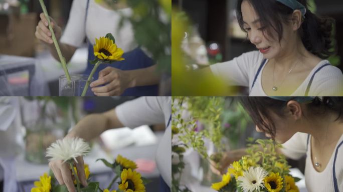 女孩儿惬意生活居家插花