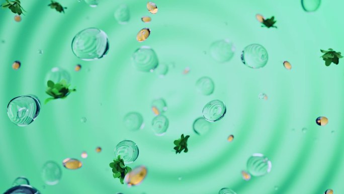 绿色草本精华水分子三维广告动画