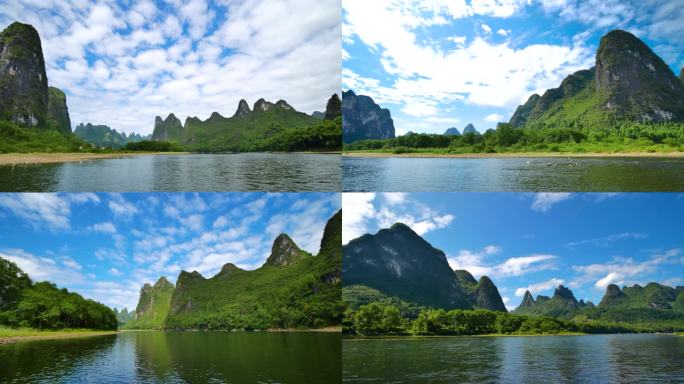 广西桂林山水漓江风景坐船游漓江沿岸景色