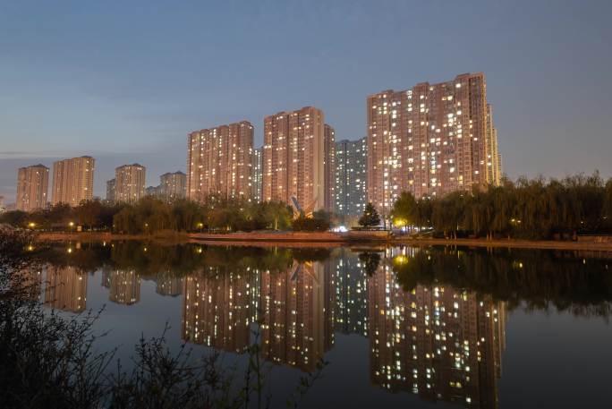 小区延时小区夜景