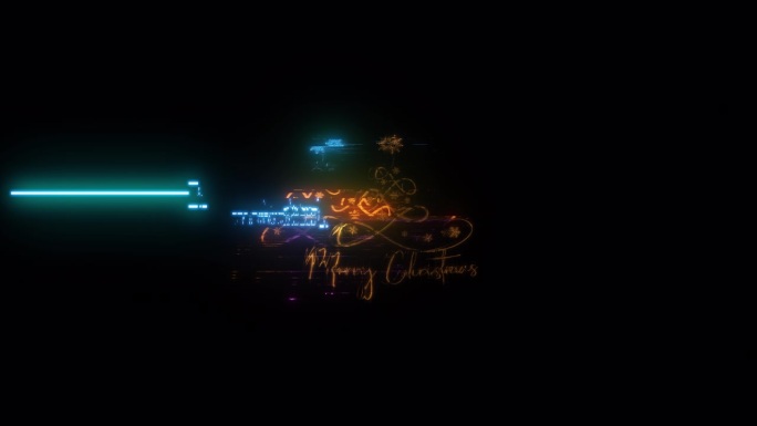 圣诞快乐金色文字与光运动故障网络朋克效果动画抽象背景。隔离alpha通道Quicktime Pror