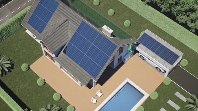 绿色建筑-太阳能电池板- 4K分辨率