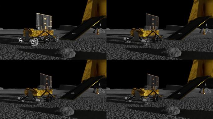 月船号月球车在月球上转向太阳的3D动画