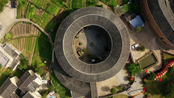 福建客家土楼群古村青山文旅自然风光航拍