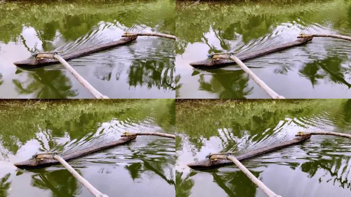 传统渔船桨的特写镜头，在萨莱里河果阿印度4K