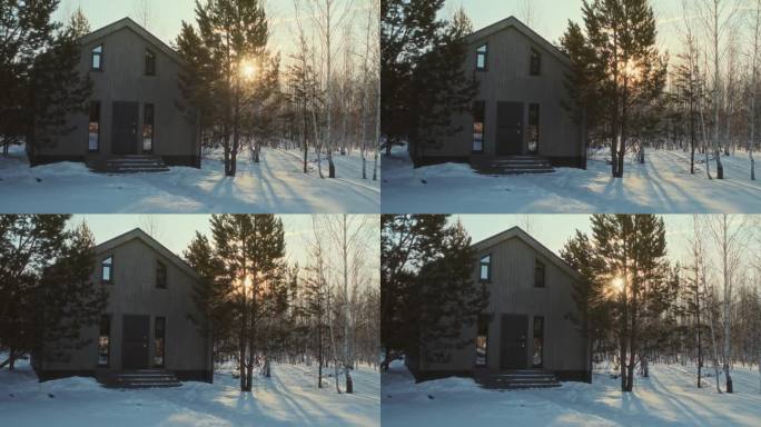 冬天森林里的木屋银装素裹雪地风光白雪覆盖
