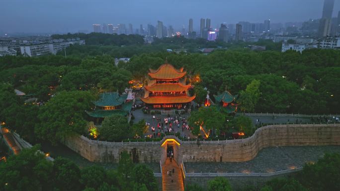 洞庭湖岳阳楼夜景航拍视频