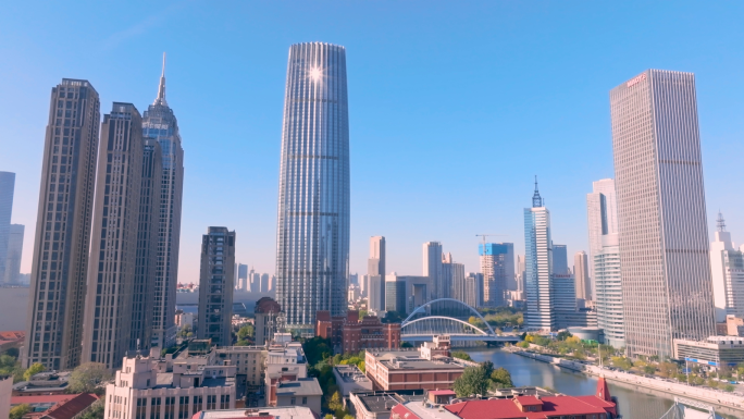 天津津湾大剧院外国街道空镜航拍欧美街道