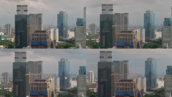 白天雅加达市中心建筑屋顶全景4k延时拍摄印度尼西亚