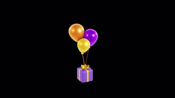 礼盒和气球动画。3d渲染，ALPHA通道。移动营销，赢得奖品，奖金或奖励从商店，购物。在线现在。假期