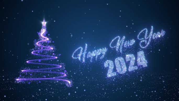 蓝色圣诞树，祝2024年新年快乐