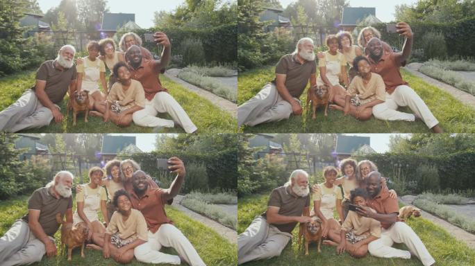 一家人在后院拍照温馨和谐广告宣传片素材地
